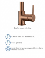 Grifo cocina extraíble monomando cobre - Round de GME