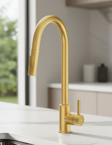 Grifo cocina extraíble monomando oro - Round de GME