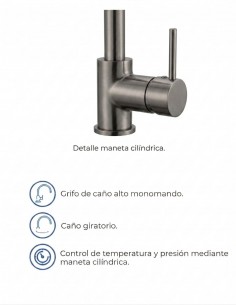 Grifo cocina extraíble monomando titanio - Round de GME 2