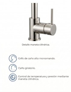 Grifo cocina extraíble monomando níquel - Round de GME 2