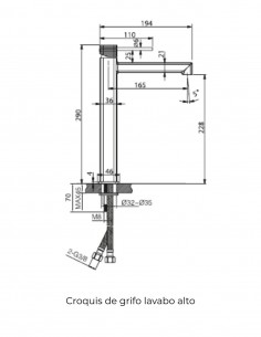 Grifo de lavabo alto monomando - oro cepillado FIRENZE de IMEX 2