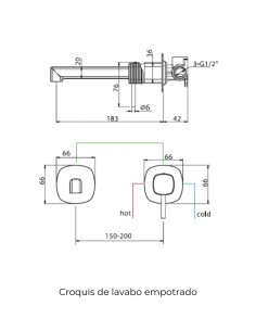 Grifo de lavabo empotrado monomando - oro rosa cepillado FIRENZE de IMEX 2