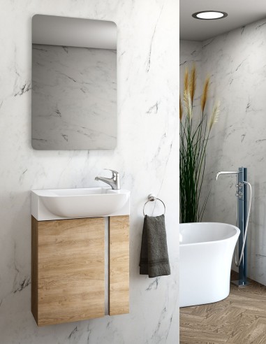 Mueble baño suspendido fondo reducido de 45 roble natural