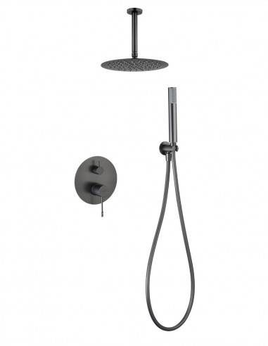 Conjunto ducha empotrado monomando - a techo black gun metal PALAU de IMEX