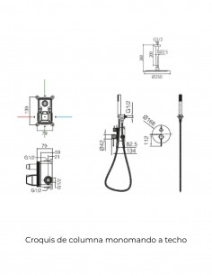 Conjunto ducha empotrado monomando - a techo níquel cepillado PALAU de IMEX 2