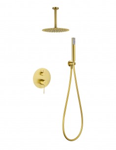 Conjunto ducha empotrado monomando - a techo oro cepillado PALAU de IMEX