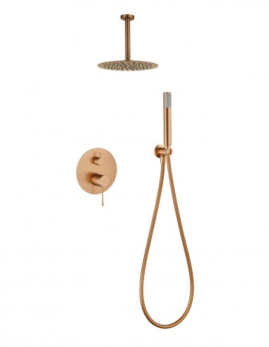 Conjunto ducha empotrado monomando - a techo oro rosa cepillado PALAU de IMEX