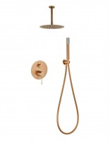 Conjunto ducha empotrado monomando - a techo oro rosa cepillado PALAU de IMEX