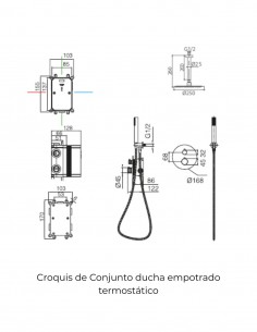 Conjunto ducha empotrado monomando termostático - a techo black gun metal PALAU de IMEX 2