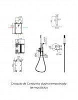 Conjunto ducha empotrado monomando termostático - a techo black gun metal PALAU de IMEX