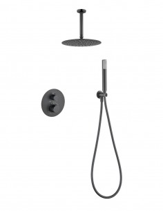 Conjunto ducha empotrado monomando termostático - a techo black gun metal PALAU de IMEX