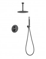 Conjunto ducha empotrado monomando termostático - a techo black gun metal PALAU de IMEX