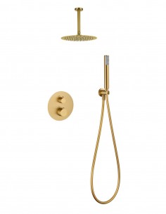 Conjunto ducha empotrado monomando termostático - a techo oro cepillado PALAU de IMEX