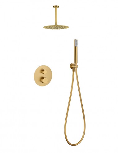Conjunto ducha empotrado monomando termostático - a techo oro cepillado PALAU de IMEX