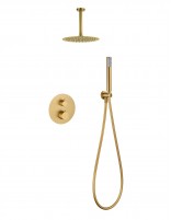 Conjunto ducha empotrado monomando termostático - a techo oro cepillado PALAU de IMEX