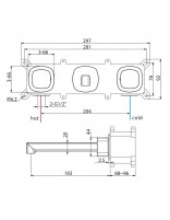 Grifo lavabo empotrado bimando - oro cepillado/oro rosa cepillado TOSCANA de IMEX croquis