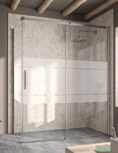 Mampara Kassandra modelo LUNA - 1 fijo y 1 corredera + lateral fijo cromo 2