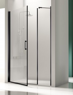 Mampara de ducha panel fijo hoja abatible modelo SALÓNICA NEGRA de Kassandra