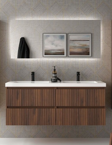 Conjunto de baño suspendido 140 cm. nogal