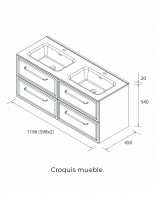 Conjunto de baño clásico 120 cm. croquis