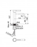 Grifo para lavabo - oro cepillado BAMBÚ de Lluvibath croquis