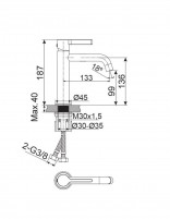 Grifo para lavabo - black gun metal BAMBÚ de Lluvibath croquis
