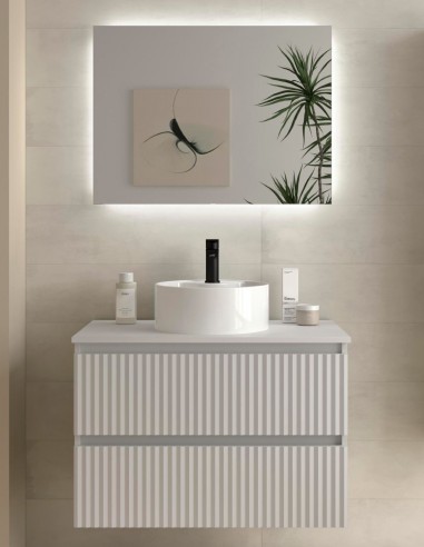 Conjunto de baño sobre encimera + lavabo blanco mate