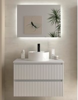 Conjunto de baño sobre encimera + lavabo blanco mate