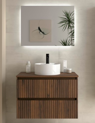 Conjunto de baño sobre encimera + lavabo nogal