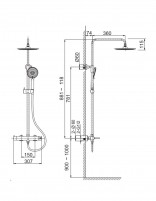 Columna de ducha - bronce cepillado BAMBÚ de Lluvibath croquis