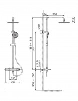 Columna de ducha - black gun metal BAMBÚ de Lluvibath croquis