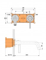 Grifo para lavabo empotrado - cromo BAMBÚ de Lluvibath croquis