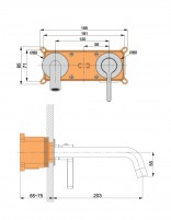 Grifo para lavabo empotrado - negro mate BAMBÚ de Lluvibath croquis