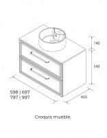 Conjunto de baño clásico sobre encimera croquis