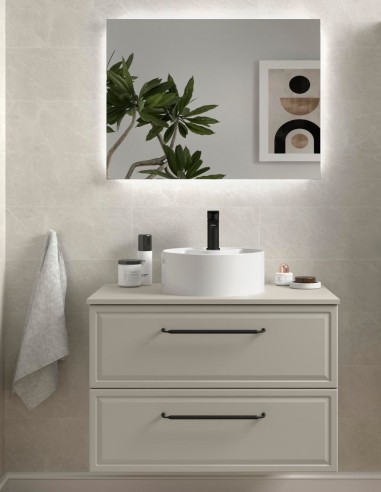 Conjunto de baño clásico sobre encimera gris mate