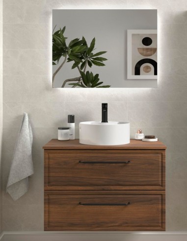 Conjunto de baño clásico sobre encimera nogal