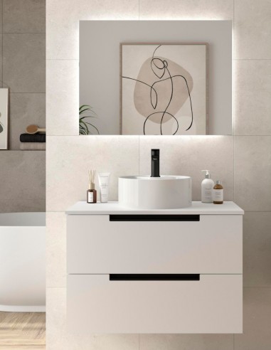 Conjunto de baño moderno sobre encimera + lavabo blanco