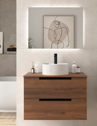 Conjunto de baño moderno sobre encimera + lavabo nogal