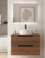 Conjunto de baño moderno sobre encimera + lavabo nogal