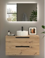 Conjunto de baño moderno sobre encimera + lavabo roble