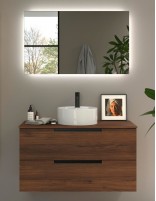 Conjunto de baño moderno sobre encimera + lavabo nogal