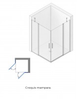 Mampara ducha angular 2 fijos + 2 abatibles croquis