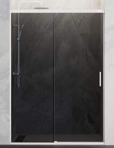 Mampara blanca Basic fumé - 1 fijo y 1 corredera sin perfil inferior