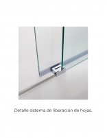 Mampara níquel Basic fumé modelo 1 fijo y 1 corredera detalle sistema de liberación de hojas para facilitar la limpieza
