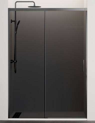 Mampara titanio Basic fumé - 1 fijo y 1 corredera sin perfil inferior