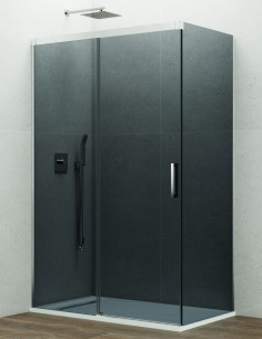 Mampara Basic + lateral fijo fumé - cromo sin perfil inferior