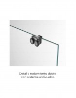Mampara Basic níquel + lateral fijo fumé modelo 1 fijo y 1 corredera detalle de rodamientos antivuelco