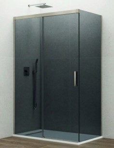 Mampara Basic níquel + lateral fijo fumé - sin perfil inferior