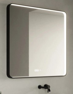 Espejo rectangular con marco LED, antivaho y reloj modelo TANGO de Manillons Torrent