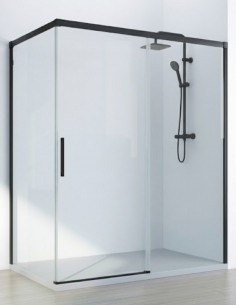 Mampara de ducha negro 1 hoja fija y 1 puerta corredera + lateral fijo - CAUCE de Bathplus